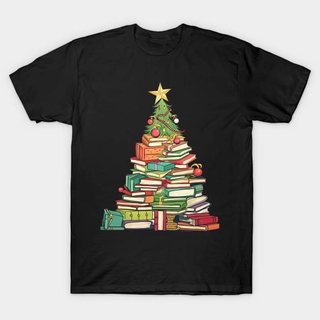 Christmas book tree T-Shirt by MZeeDesigns